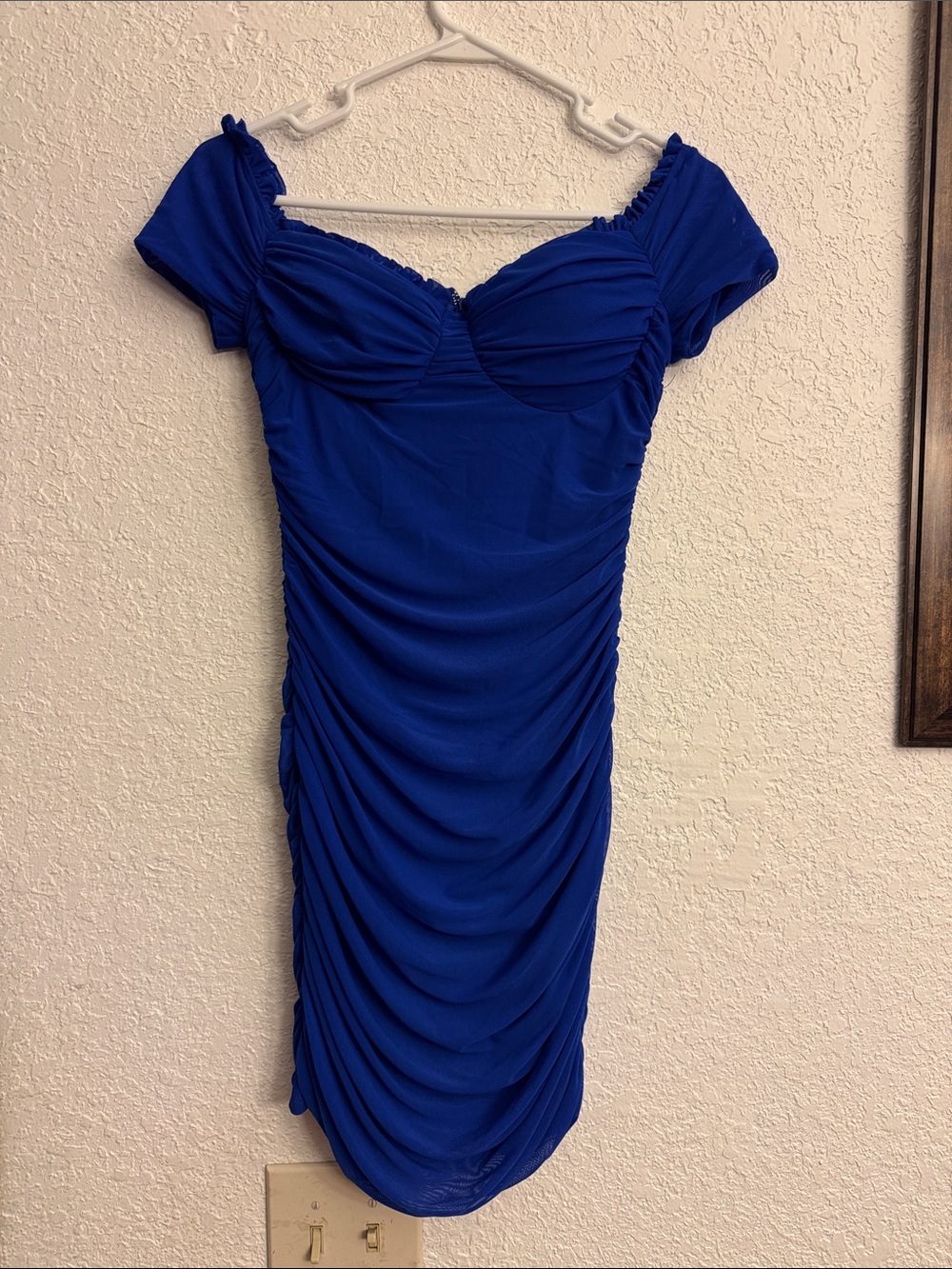 Windsor Royal Blue Ruched Off-Shoulder Mini Dress
